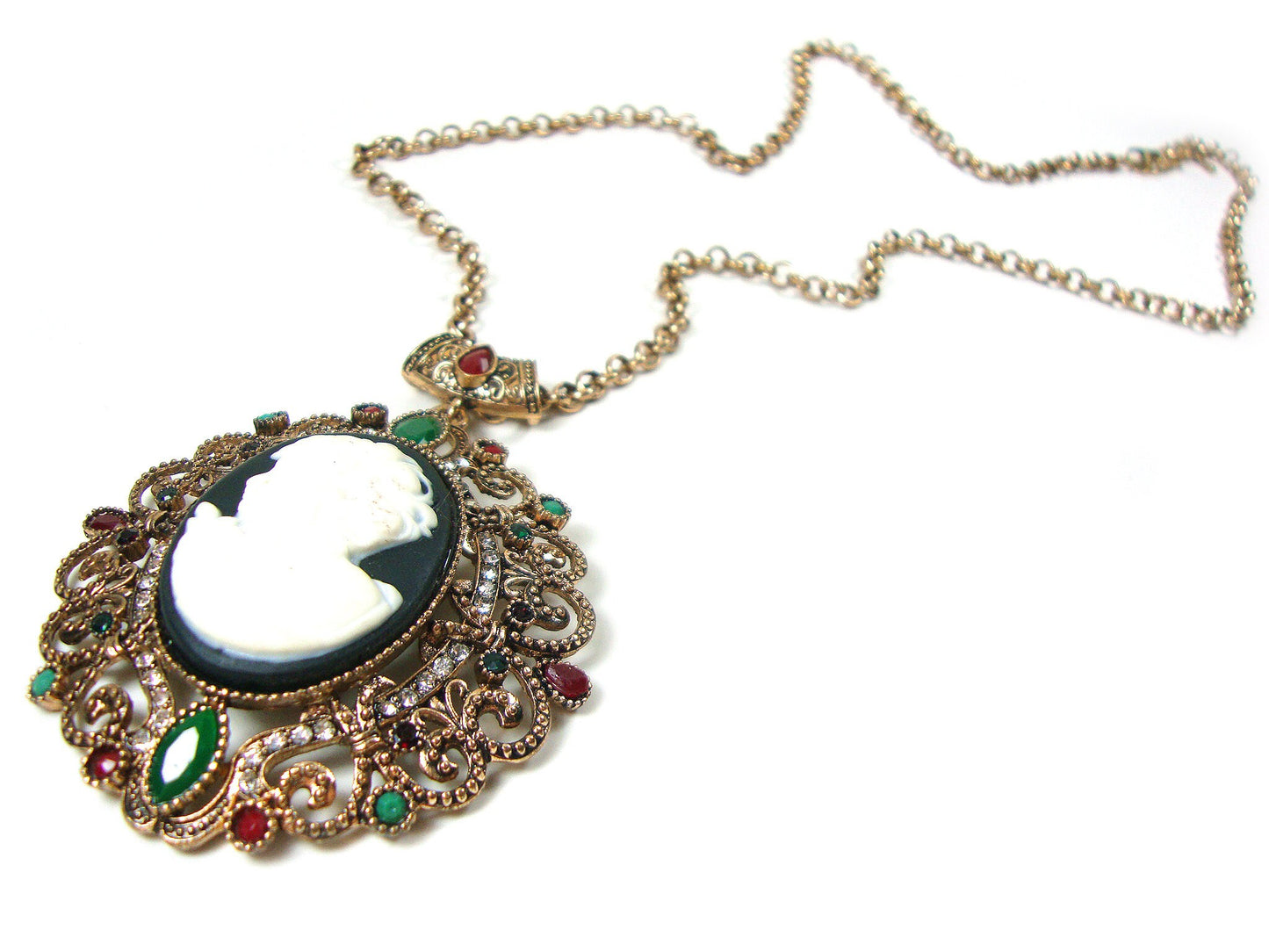 Byzantine Medieval Antique Style Multi Color Crystal Stones Modern Cameo Pendant, Ethnic Cameo Pendant, Antique Turkish Pendant Traditional