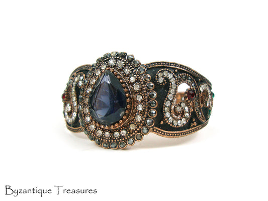 Byzantine Bangle Bracelet Crystal Stones, Byzantine Oxidized Bracelet, Turkish Bracelet, Turkish Jewelry, Traditional , Antique Bracelet