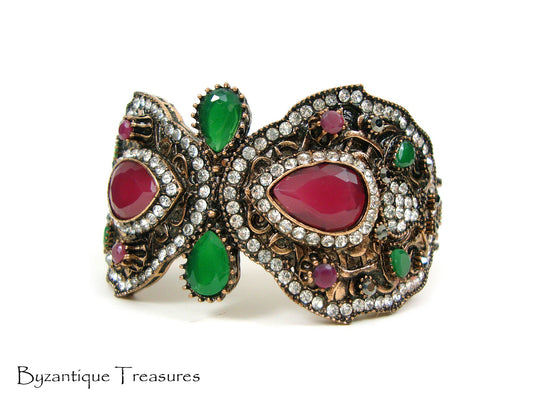 Byzantine Bangle Bracelet Crystal Stones, Byzantine Colored Bracelet, Turkish Bracelet, Turkish Jewelry, Traditional , Antique Bracelet