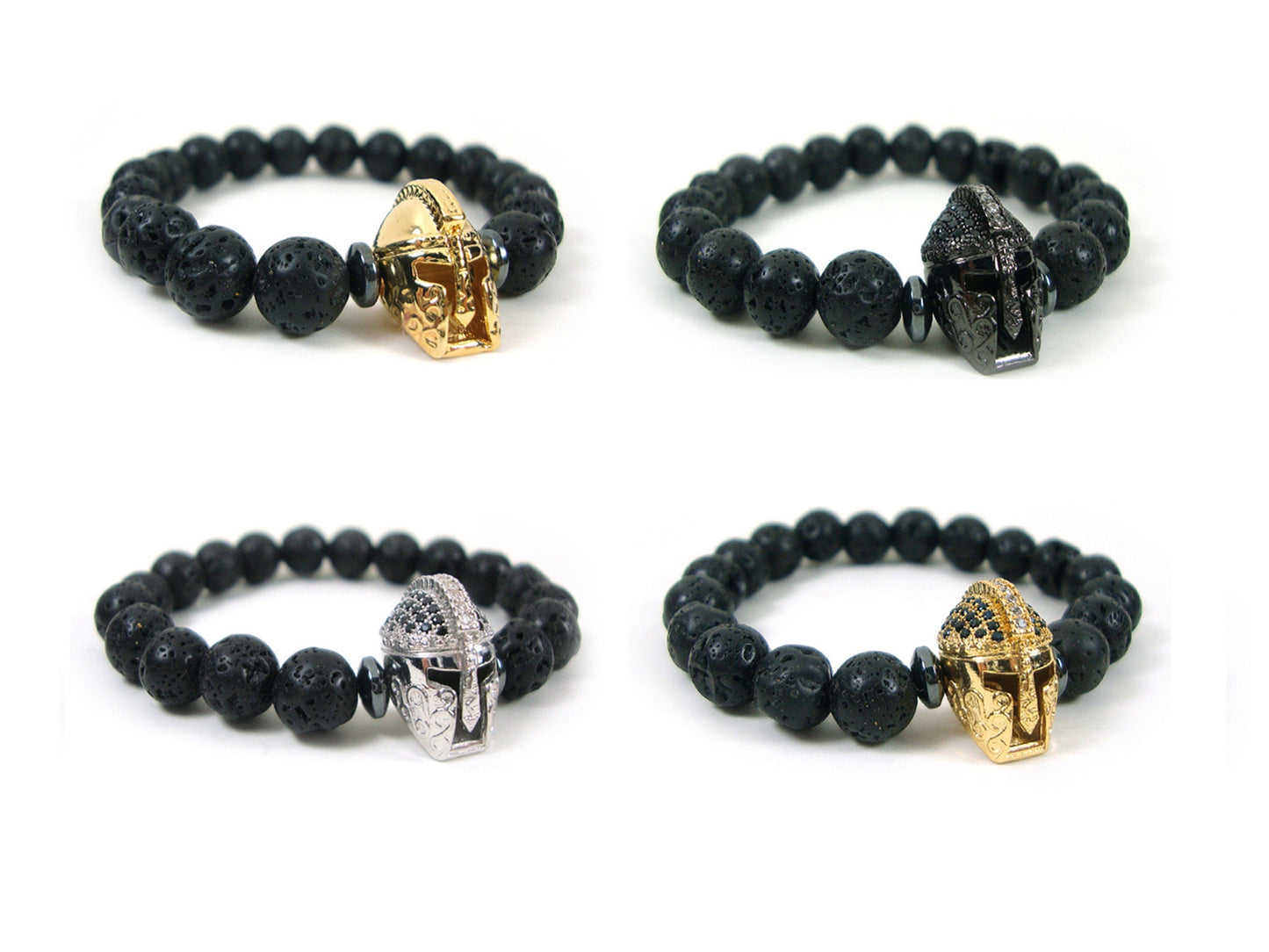 Santorini Natural Black Volcanic Lava 8mm & Ancient Greek Helmet Bracelet, Greek Lava Bracelet, Unisex Volcanic Lava Bracelet