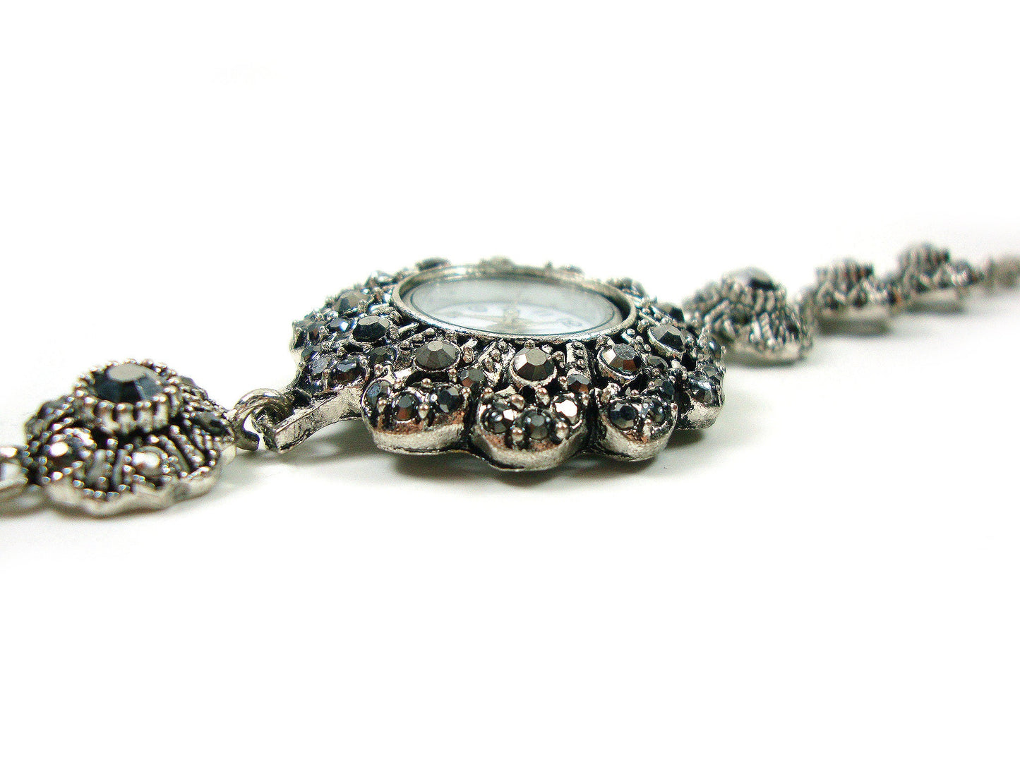 Greek Byzantine Modern Watch ,Gray Silver Crystals Quartz Round Ethnic Watch, Turkish Bracelet Watch, Greek Jewelry, Greek Turkish Jewelry