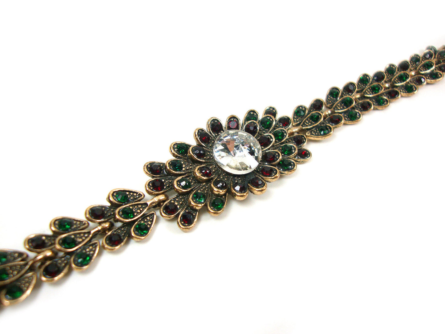 Turkish Jewelry Bracelet Multicolor Crystals Modern Leaves Shape Bracelet, Ethnic Antique Bracelet, Turkish Bracelet Traditional Jewelry