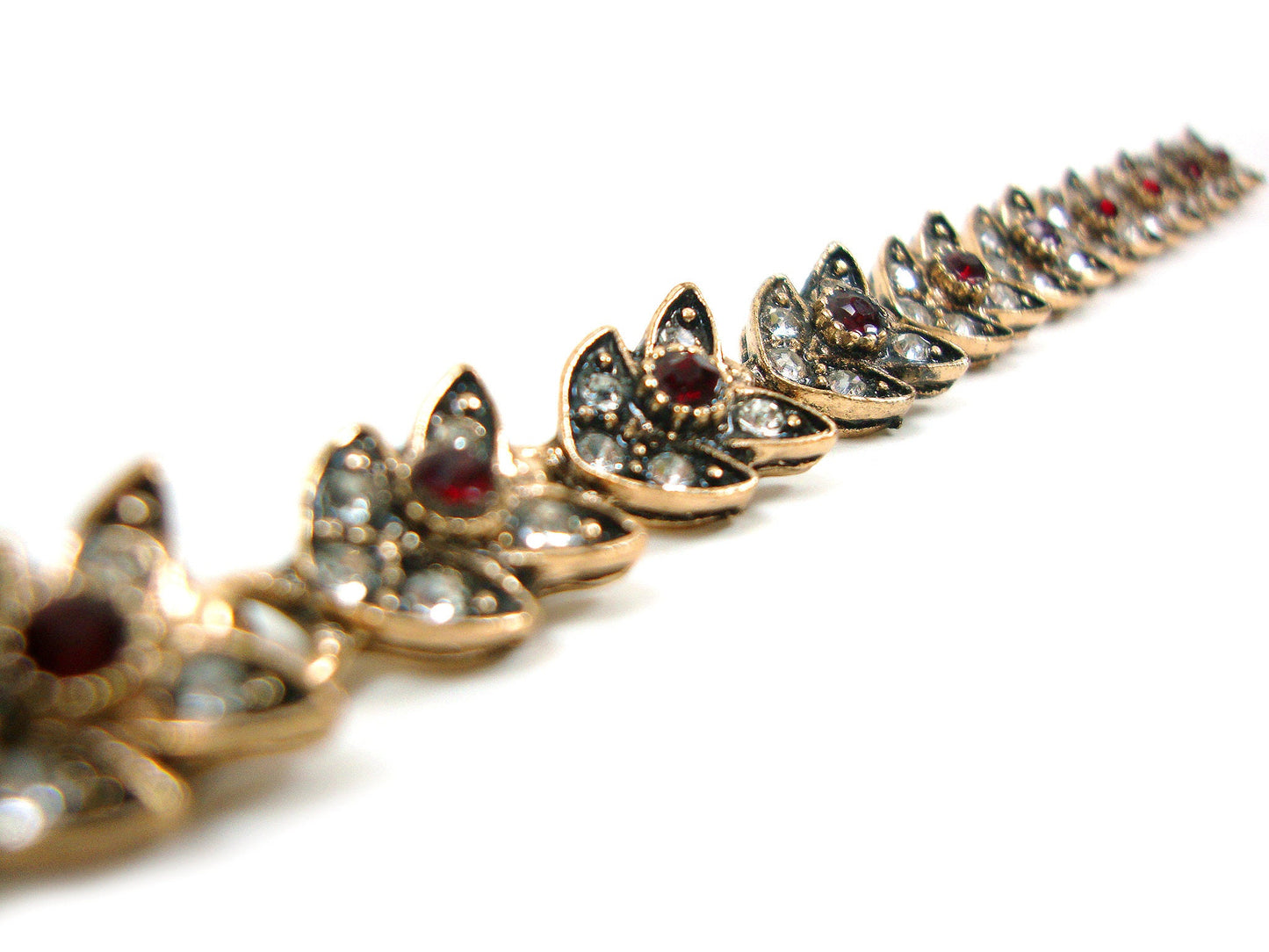 Turkish Jewelry Bracelet Red-White Crystals Modern Leaf Shape Bracelet, Ethnic Antique Bracelet, Turkish Bracelet Traditional Jewelry