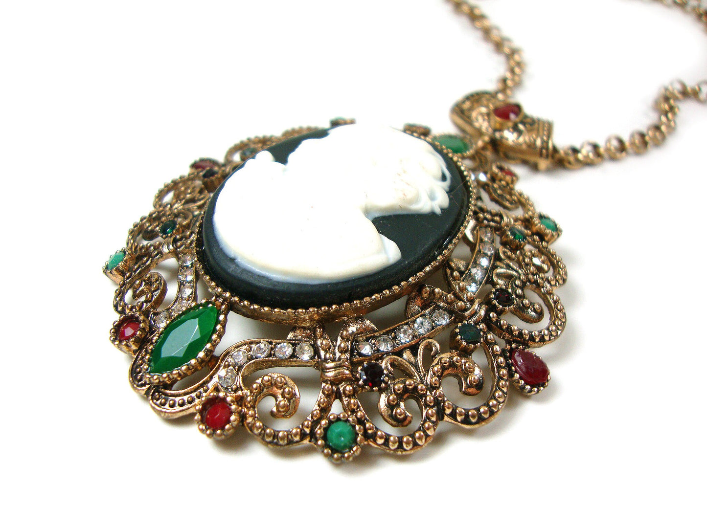 Byzantine Medieval Antique Style Multi Color Crystal Stones Modern Cameo Pendant, Ethnic Cameo Pendant, Antique Turkish Pendant Traditional