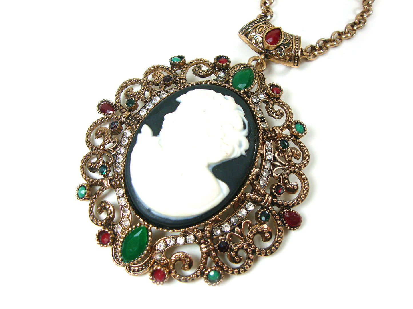 Byzantine Medieval Antique Style Multi Color Crystal Stones Modern Cameo Pendant, Ethnic Cameo Pendant, Antique Turkish Pendant Traditional