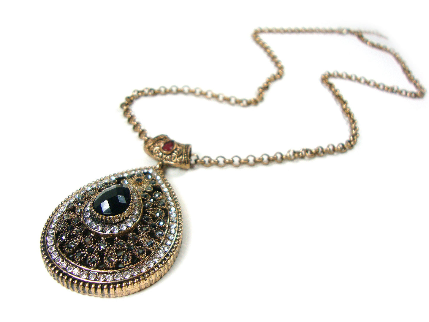 Byzantine Medieval Antique Black-White Color Crystal Stones Modern Teardrop Pendant, Ethnic Pendant, Antique Turkish Pendant Traditional