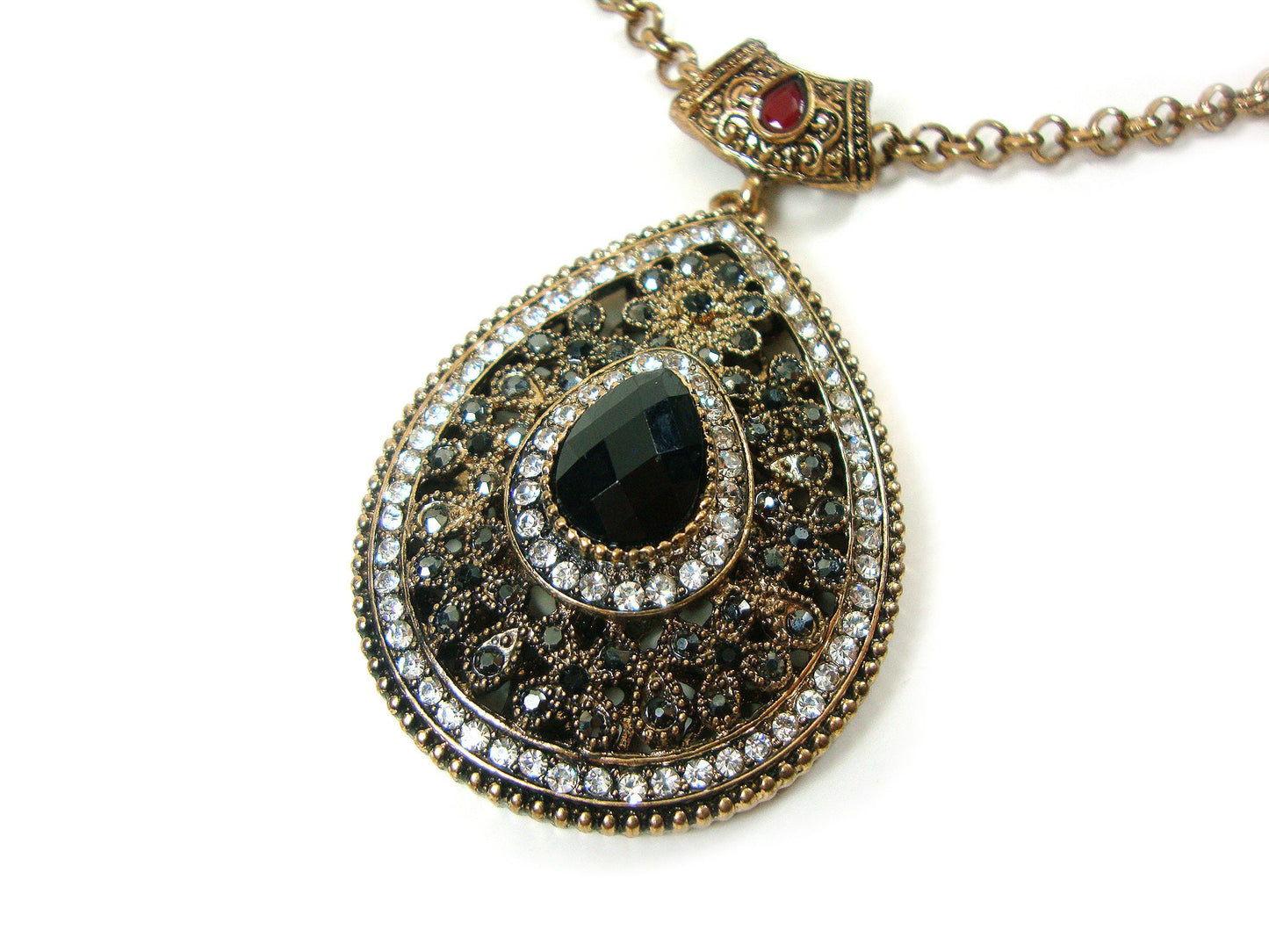 Byzantine Medieval Antique Black-White Color Crystal Stones Modern Teardrop Pendant, Ethnic Pendant, Antique Turkish Pendant Traditional