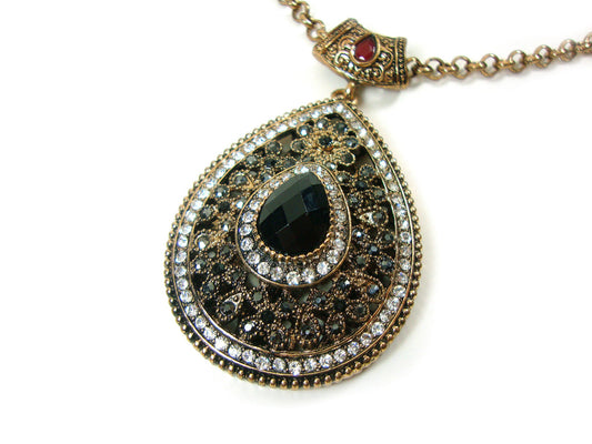 Byzantine Medieval Antique Black-White Color Crystal Stones Modern Teardrop Pendant, Ethnic Pendant, Antique Turkish Pendant Traditional
