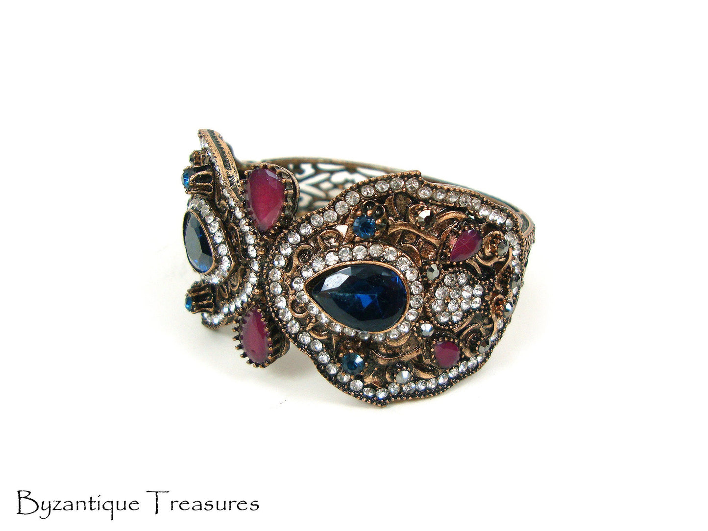 Byzantine Bangle Bracelet Crystal Stones, Byzantine Wide Bracelet, Turkish Bracelet, Turkish Jewelry, Traditional , Antique Bracelet