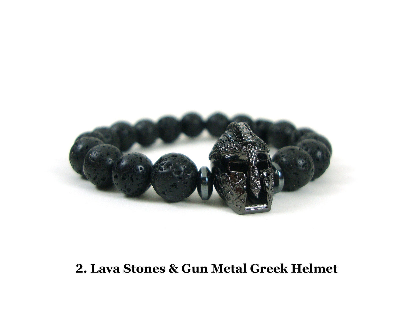 Santorini Natural Black Volcanic Lava 8mm & Ancient Greek Helmet Bracelet, Greek Lava Bracelet, Unisex Volcanic Lava Bracelet