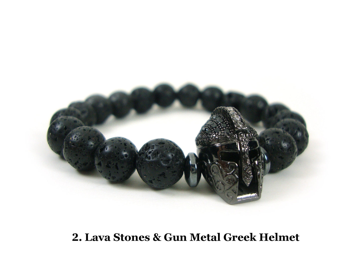 Santorini Natural Black Volcanic Lava 8mm & Ancient Greek Helmet Bracelet, Greek Lava Bracelet, Unisex Volcanic Lava Bracelet