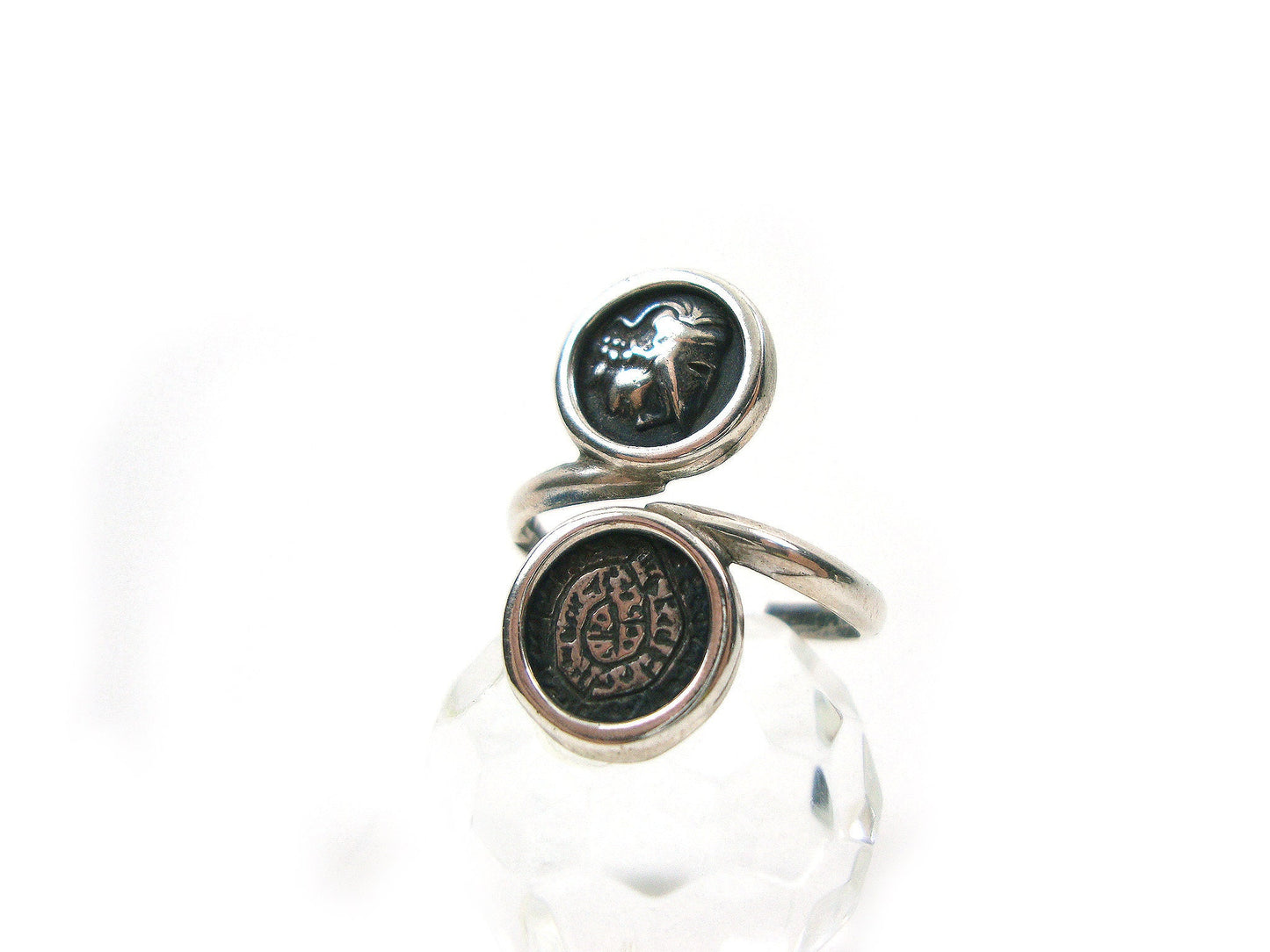 Sterling Silver 925 Phaistos Disc Greek Minoan 10mm & Goddess Athena Greek Coin 10mm Adjustable Ring, Greek Silver Ring, Greek Jewelry