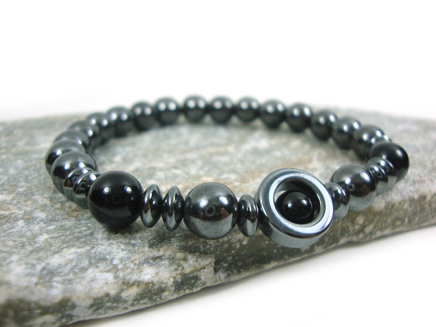 Natural Hematite - Black Onyx Stones 8 mm Bracelet, Hematite Bracelet, Onyx Bracelet, Hematite Jewelry, Greek Bracelet Jewelry, Strength