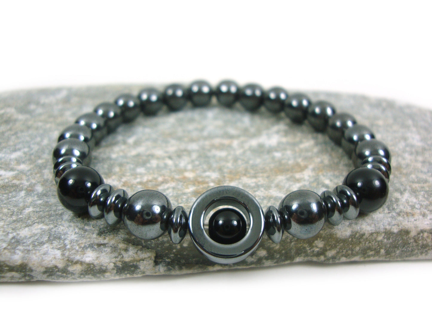 Natural Hematite - Black Onyx Stones 8 mm Bracelet, Hematite Bracelet, Onyx Bracelet, Hematite Jewelry, Greek Bracelet Jewelry, Strength