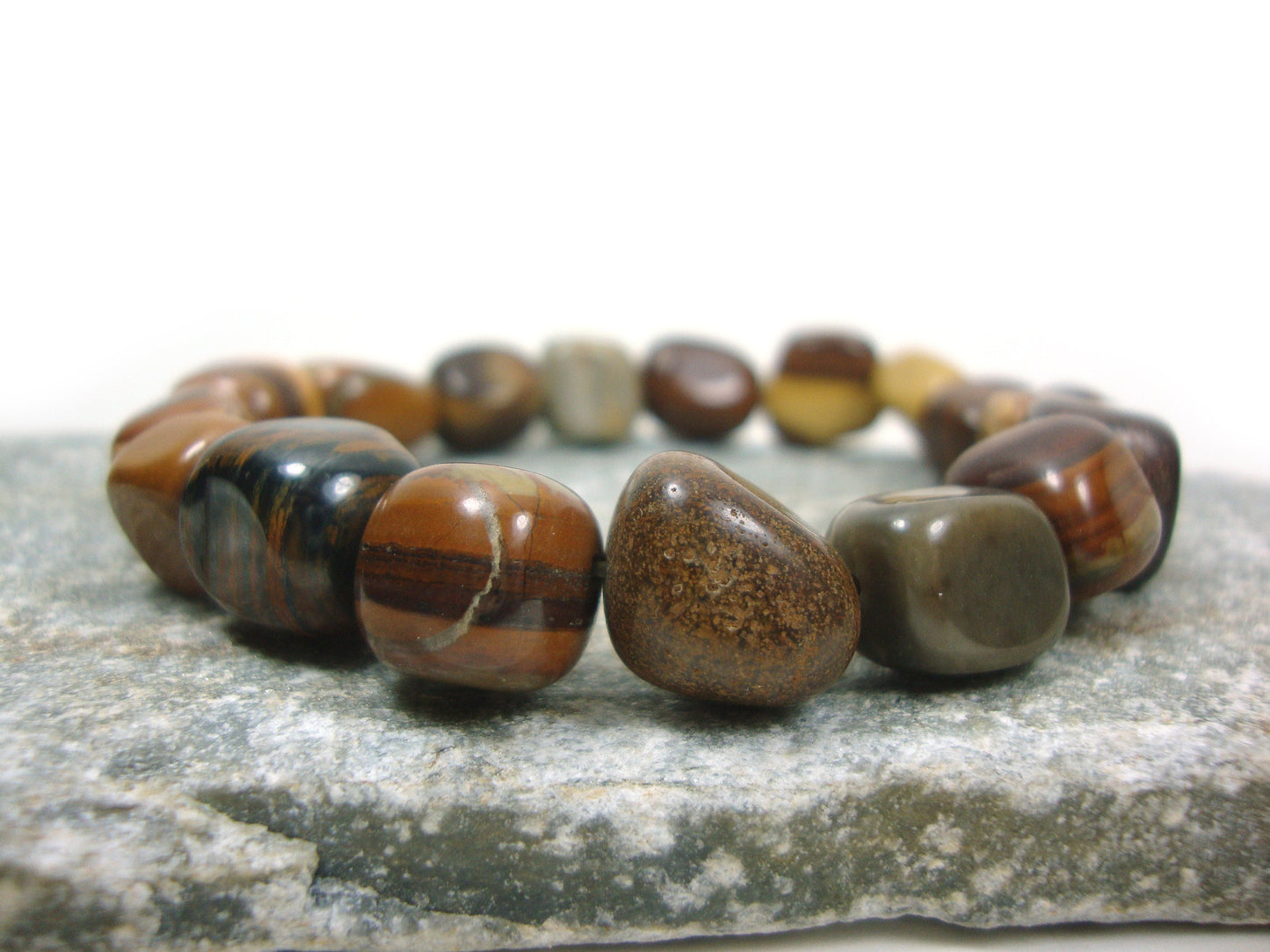 Natural Tiger Eye Irregular Stones 10x15mm - Tiger Eye Big Stones Stretch Bracelet, Tiger Eye Bracelet, Tiger Eye Stones, Santorini