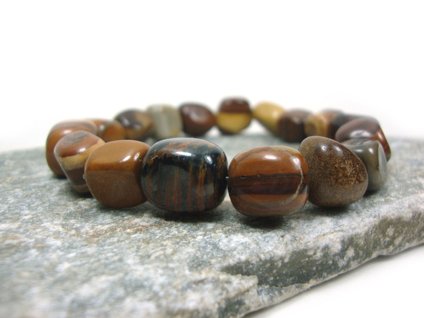 Natural Tiger Eye Irregular Stones 10x15mm - Tiger Eye Big Stones Stretch Bracelet, Tiger Eye Bracelet, Tiger Eye Stones, Santorini