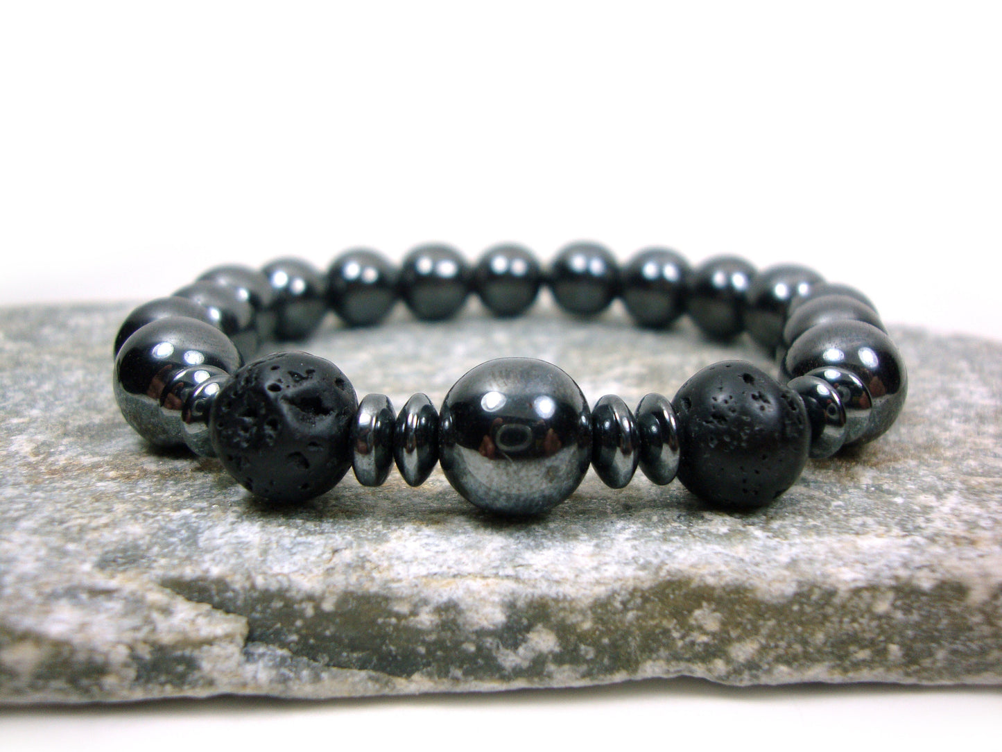 Lave volcanique naturelle - Bracelet de 10mm de pierres d'hématite, bracelet d'hématite, bijoux d'hématite, bracelet de lave, bijoux de lave, brassard d'hématite
