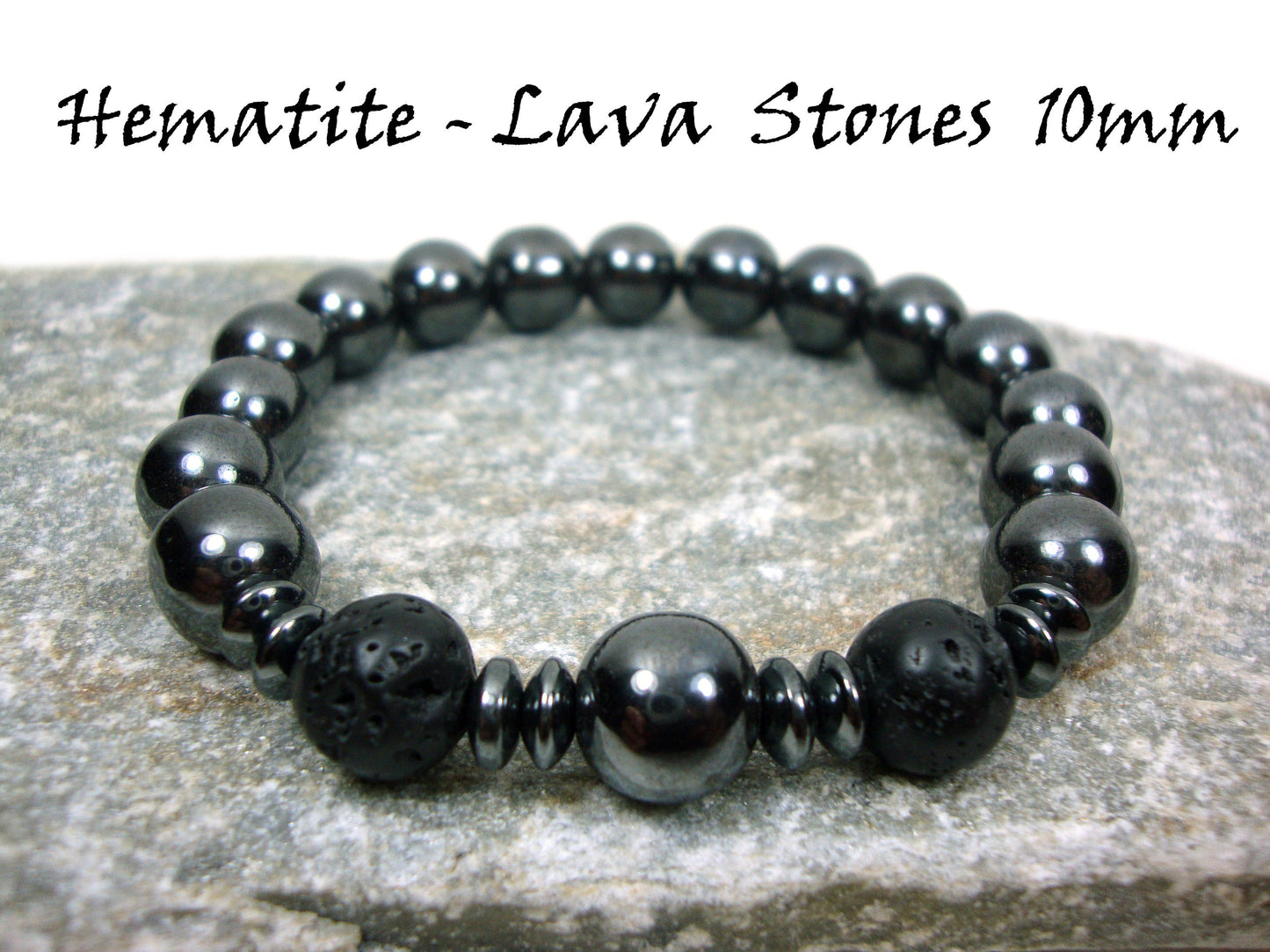 Lave volcanique naturelle - Bracelet de 10mm de pierres d'hématite, bracelet d'hématite, bijoux d'hématite, bracelet de lave, bijoux de lave, brassard d'hématite