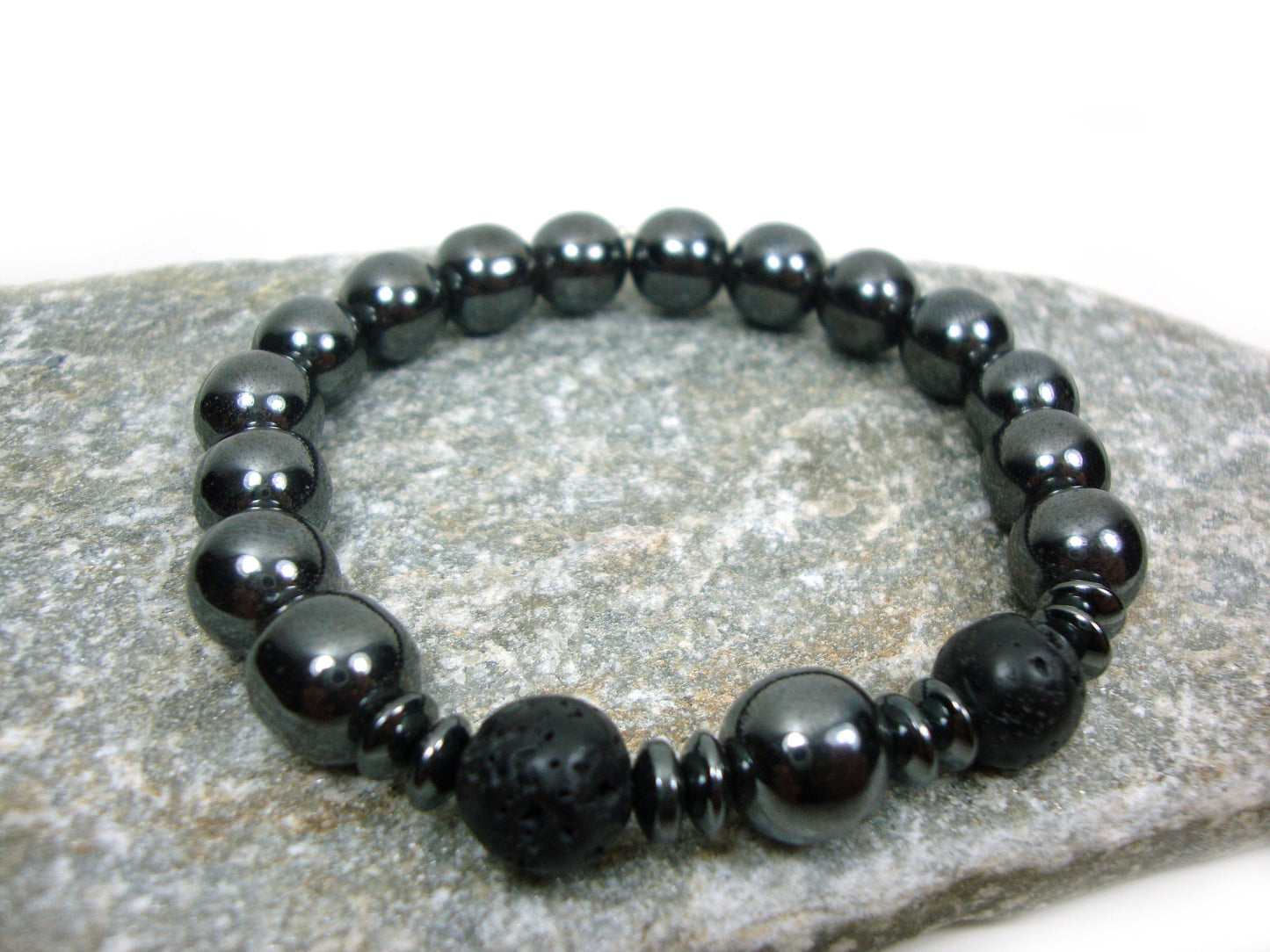 Lave volcanique naturelle - Bracelet de 10mm de pierres d'hématite, bracelet d'hématite, bijoux d'hématite, bracelet de lave, bijoux de lave, brassard d'hématite