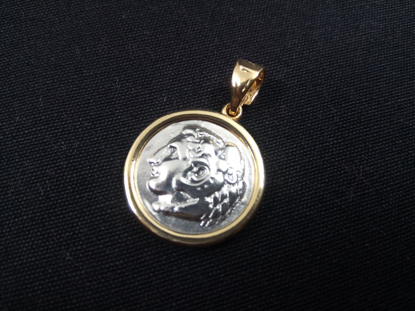 Sterling Silver 925 Alexander The Great 20mm, Greek Pendant, Greek jewelry, Gold Plated Frame 22K, Pendetif Grecque , Griechische Schmuck
