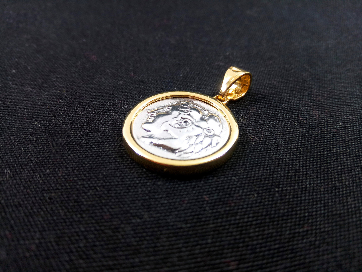 Sterling Silver 925 Alexander The Great 20mm, Greek Pendant, Greek jewelry, Gold Plated Frame 22K, Pendetif Grecque , Griechische Schmuck