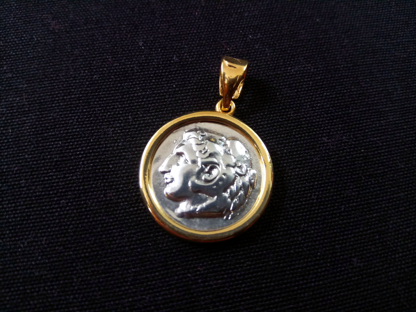 Sterling Silver 925 Alexander The Great 20mm, Greek Pendant, Greek jewelry, Gold Plated Frame 22K, Pendetif Grecque , Griechische Schmuck