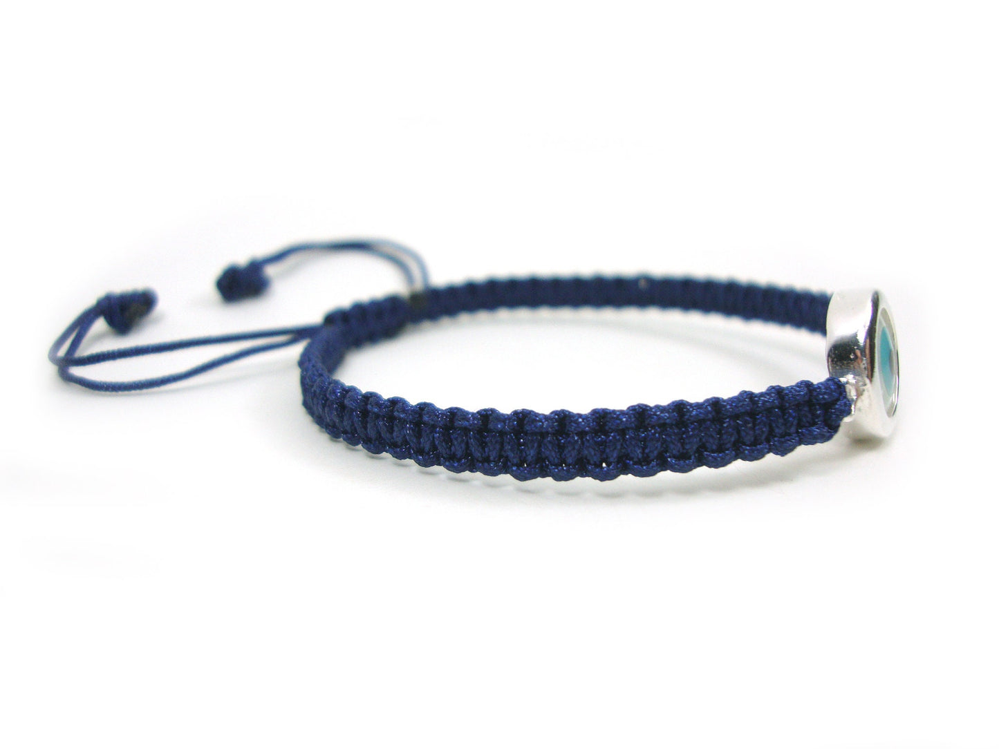 Sterling Silver 925 Greek Evil Eye Mati Good Luck 10mm Handmade Adjustable Macrame Blue Bracelet, Griechische Silber Armband, Bijoux Grecque