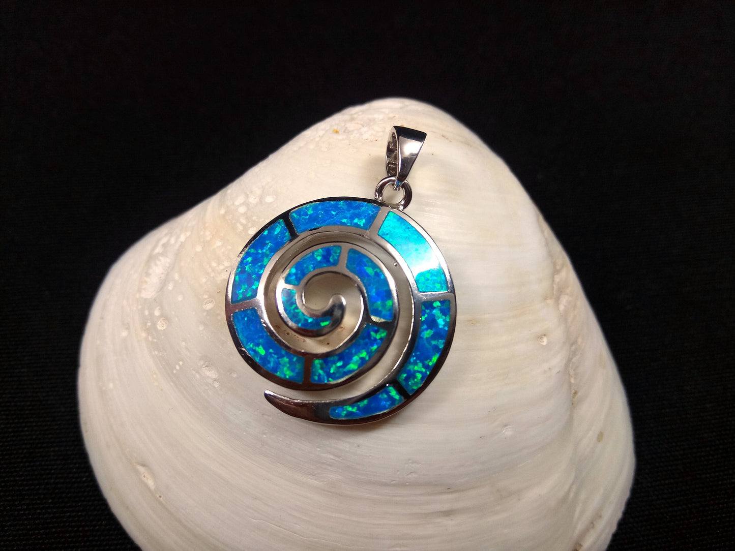 Sterling Silver 925 Greek Spiral Fire Blue Opal Pendant 23mm, Greek Opal Spiral Pendant, Greek Jewelry, Griechischer Opal Anhanger, Grecque