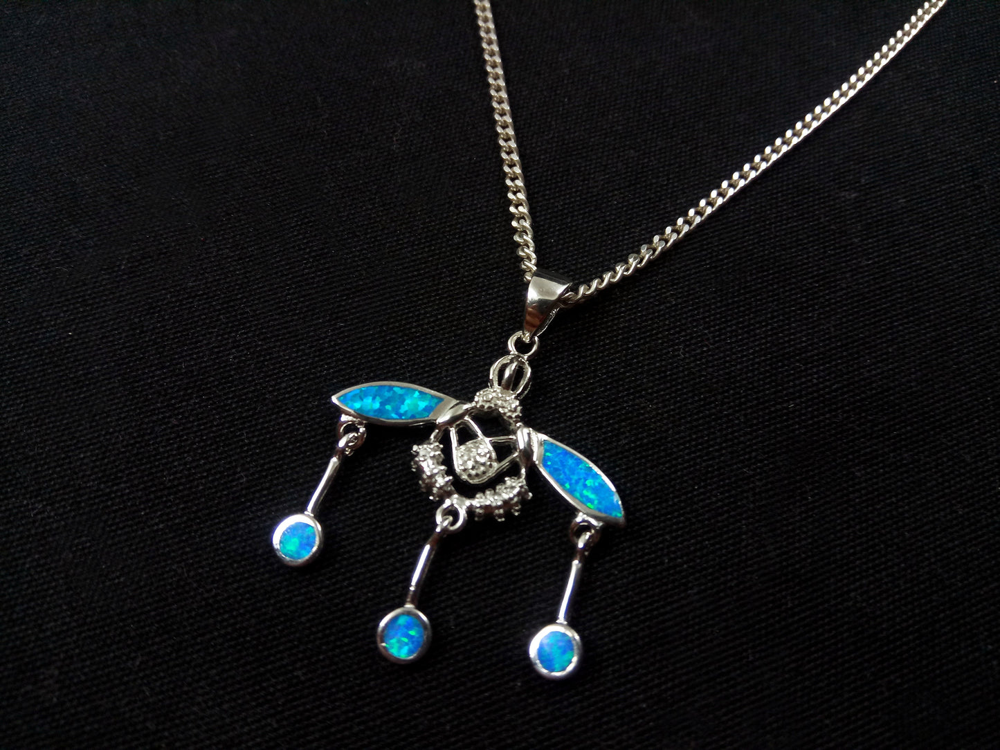 Greek Crete Minoan Blue Opal Malia Bees Silver Pendant 28x29mm