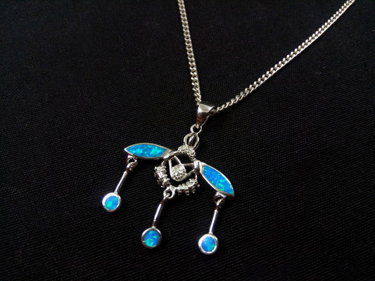 Greek Crete Minoan Blue Opal Malia Bees Silver Pendant 28x29mm