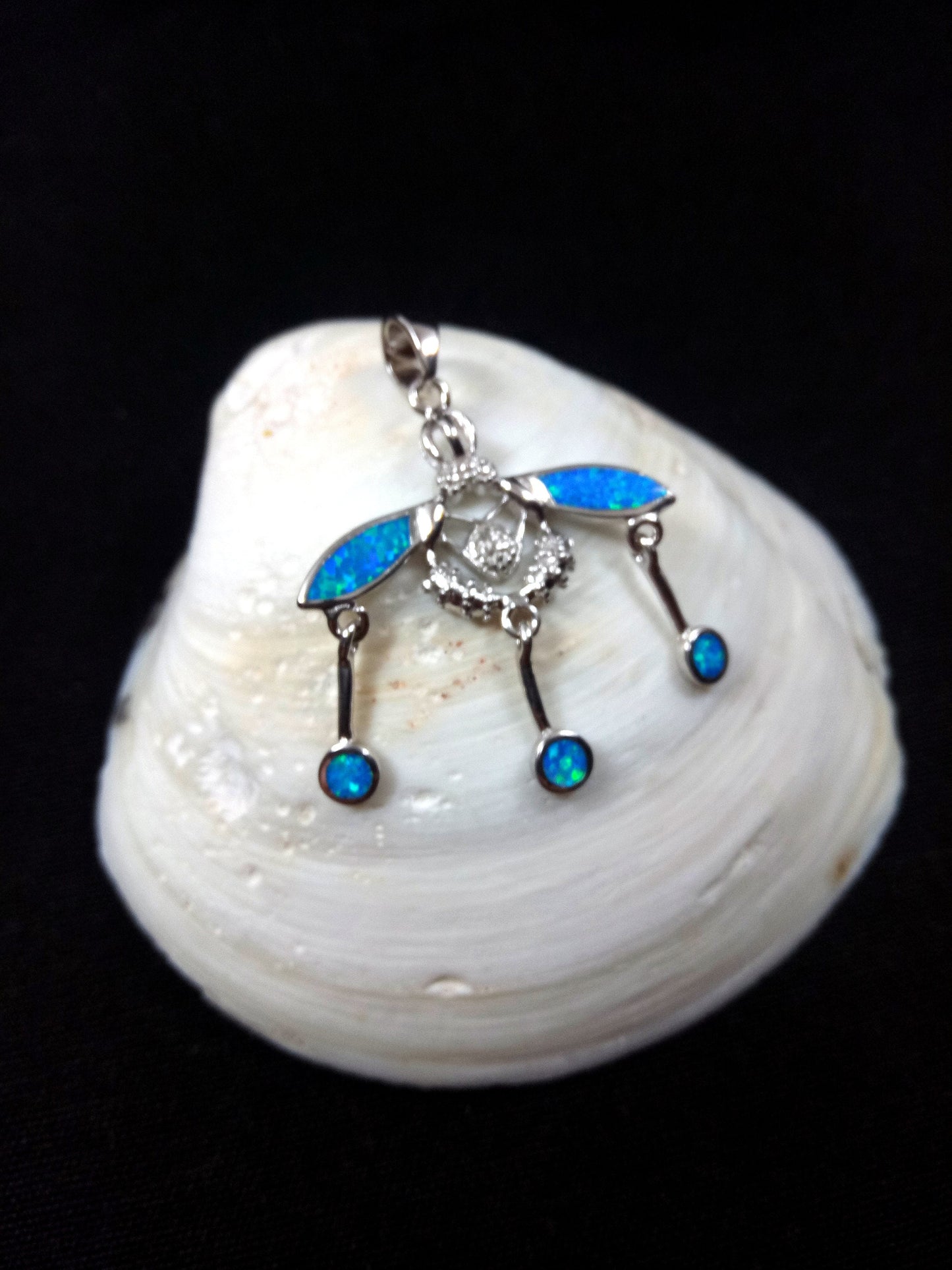 Greek Crete Minoan Blue Opal Malia Bees Silver Pendant 28x29mm