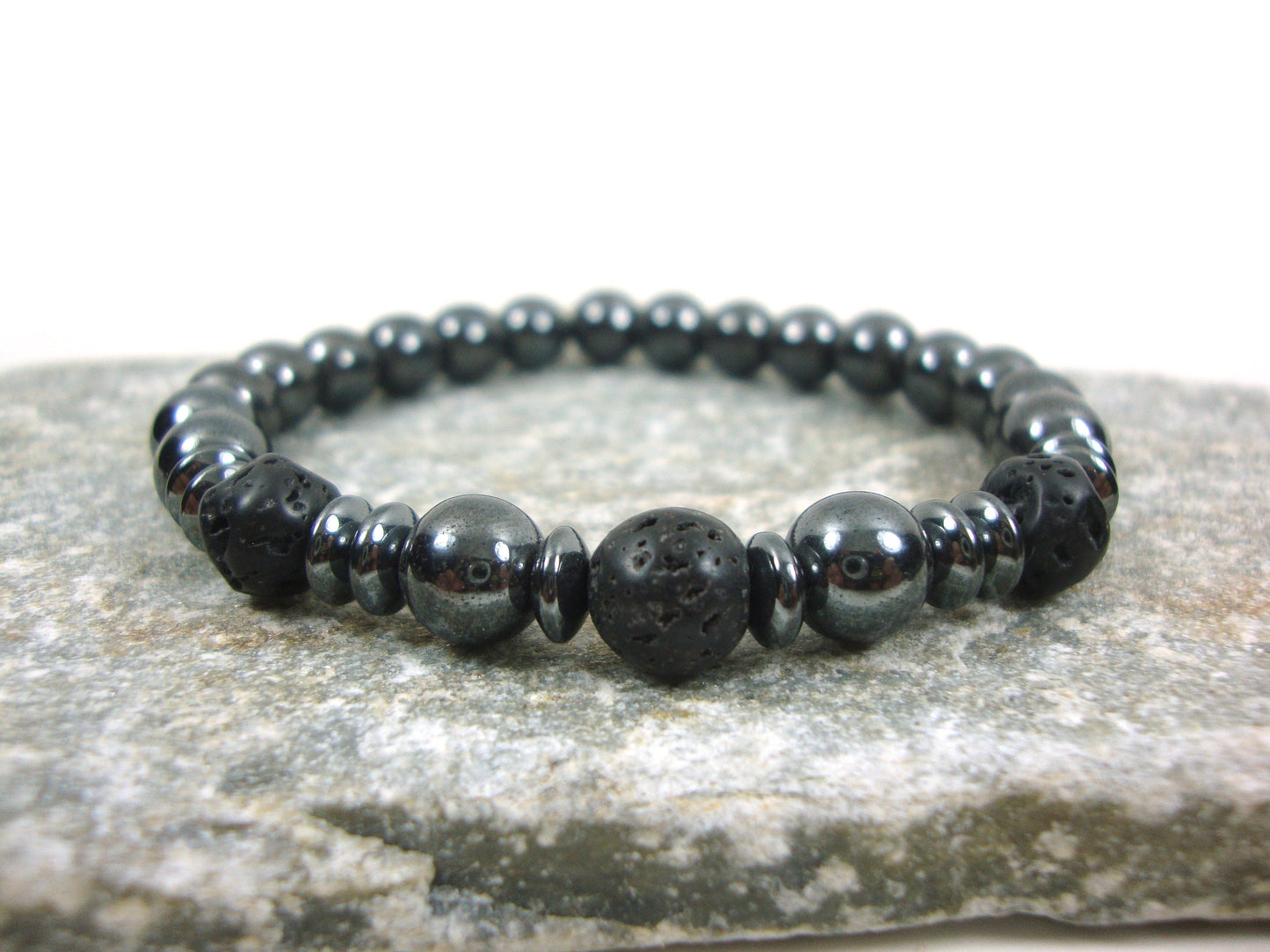 Natural Hematite - Lava Stones 8 mm Bracelet, Hematite Bracelet, Lava Bracelet, Hematite Jewelry, Santorini Greek Lava Stones Greek Bracelet