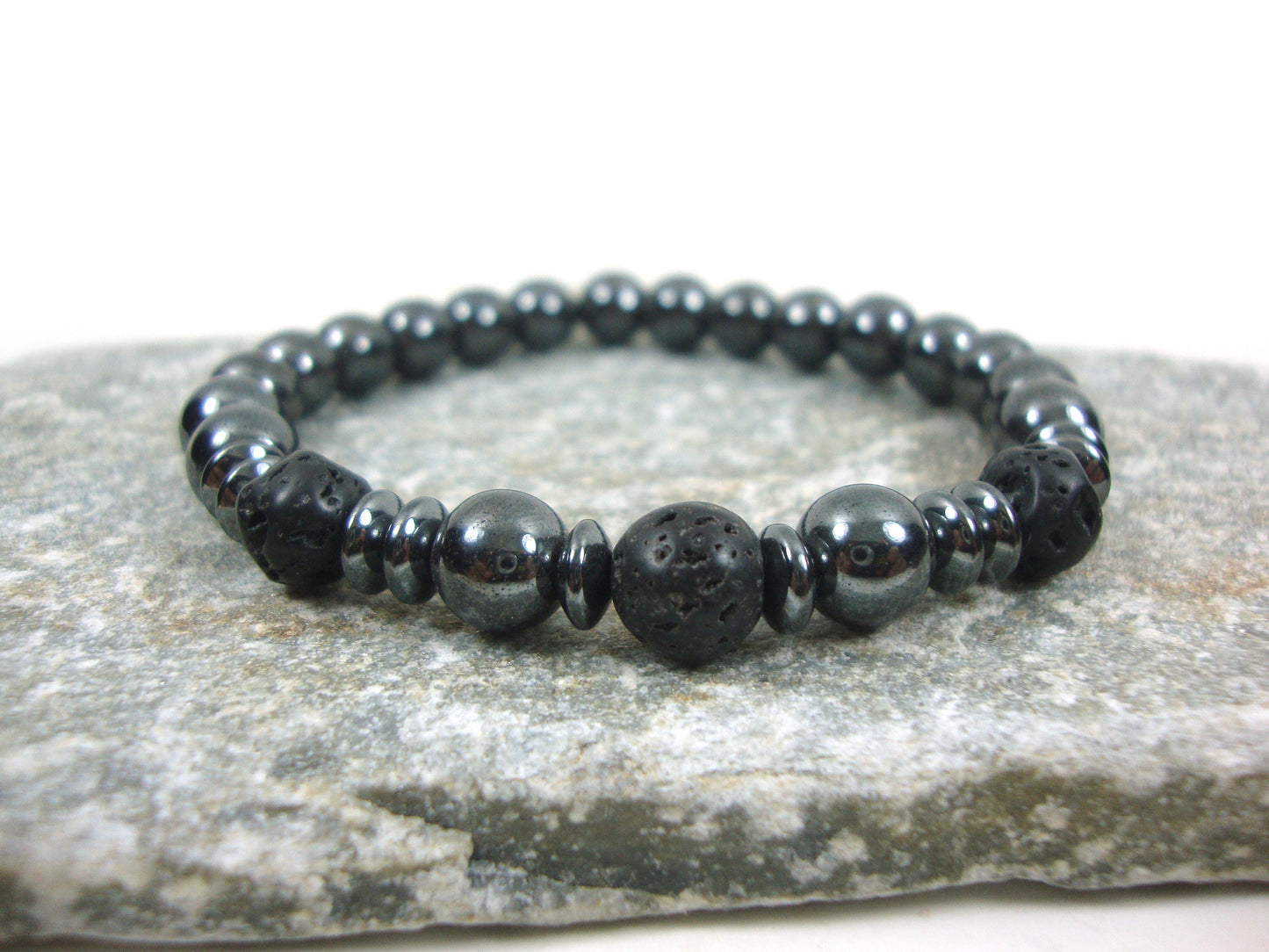 Natural Hematite - Lava Stones 8 mm Bracelet, Hematite Bracelet, Lava Bracelet, Hematite Jewelry, Santorini Greek Lava Stones Greek Bracelet