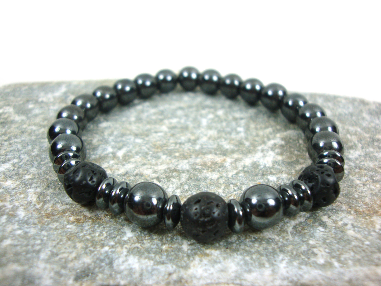 Natural Hematite - Lava Stones 8 mm Bracelet, Hematite Bracelet, Lava Bracelet, Hematite Jewelry, Santorini Greek Lava Stones Greek Bracelet
