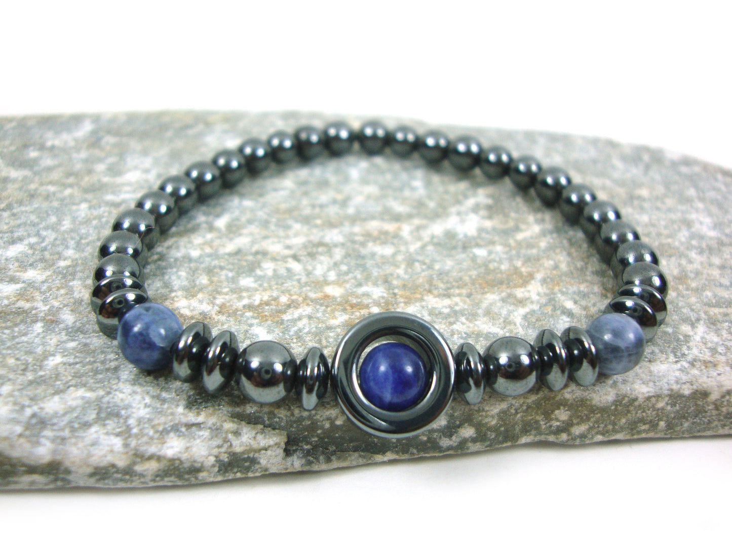 Natural Hematite - Sodalite Stones 6 mm Bracelet, Hematite Bracelet, Sodalite Bracelet, Hematite Jewelry, Hematite Sodalite Greek Bracelet