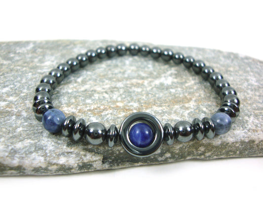 Natural Hematite - Sodalite Stones 6 mm Bracelet, Hematite Bracelet, Sodalite Bracelet, Hematite Jewelry, Hematite Sodalite Greek Bracelet