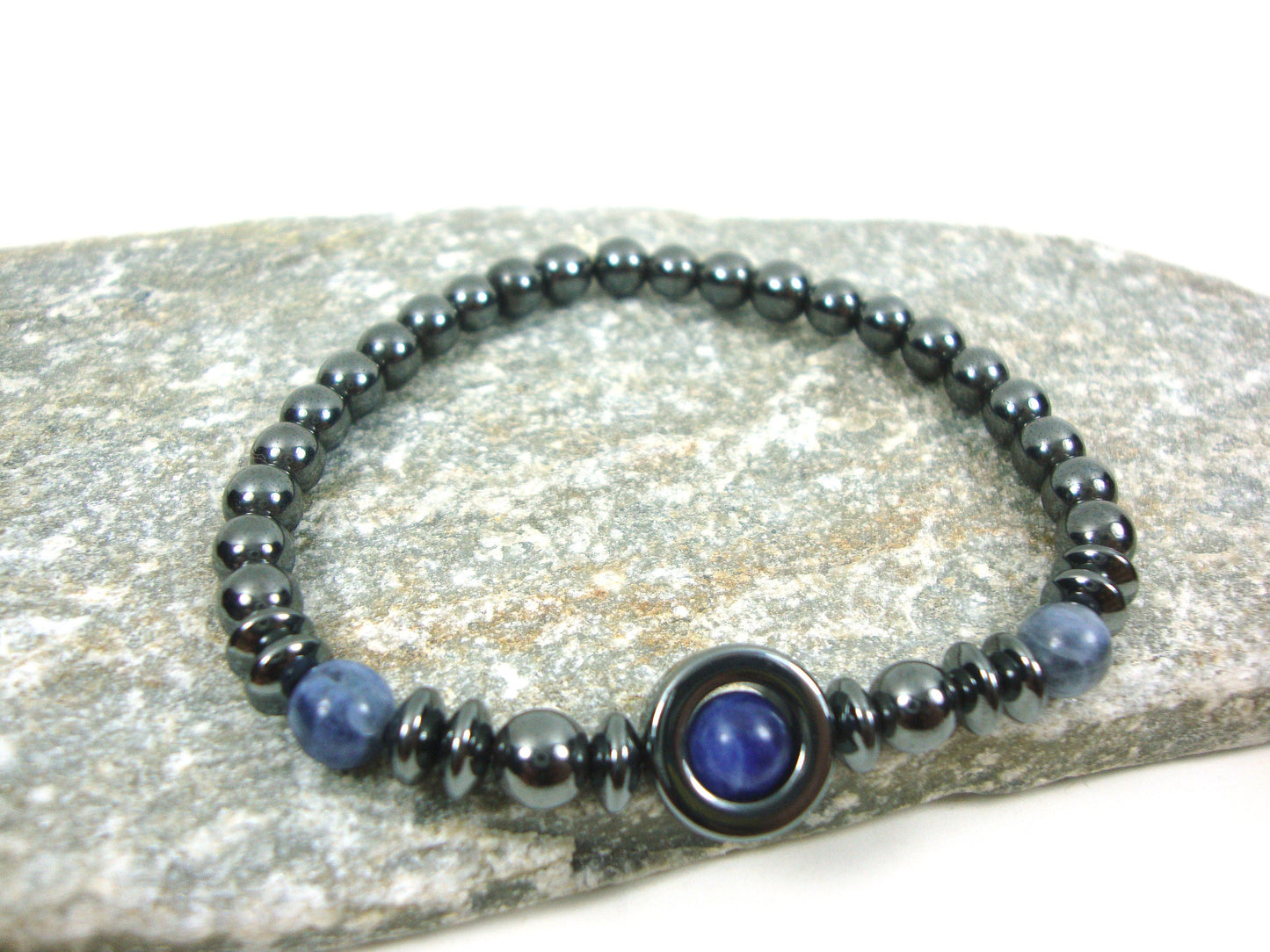 Natural Hematite - Sodalite Stones 6 mm Bracelet, Hematite Bracelet, Sodalite Bracelet, Hematite Jewelry, Hematite Sodalite Greek Bracelet