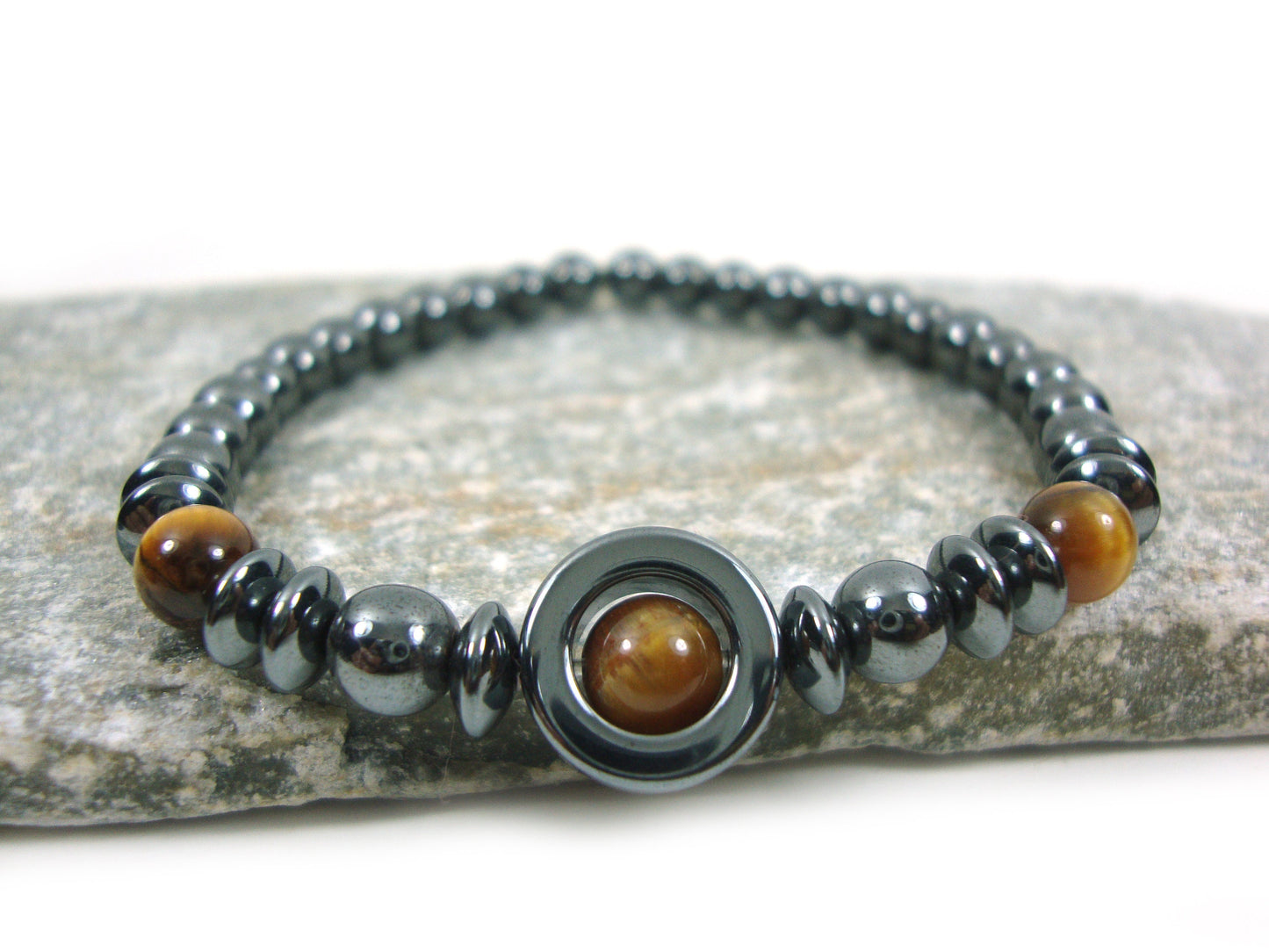 Natural Hematite - Tiger Eye Stones 6 mm Bracelet, Hematite Bracelet, Tiger Eye Bracelet, Hematite Jewelry, Greek Bracelet Jewelry Grecque