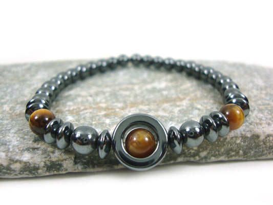 Natural Hematite - Tiger Eye Stones 6 mm Bracelet, Hematite Bracelet, Tiger Eye Bracelet, Hematite Jewelry, Greek Bracelet Jewelry Grecque