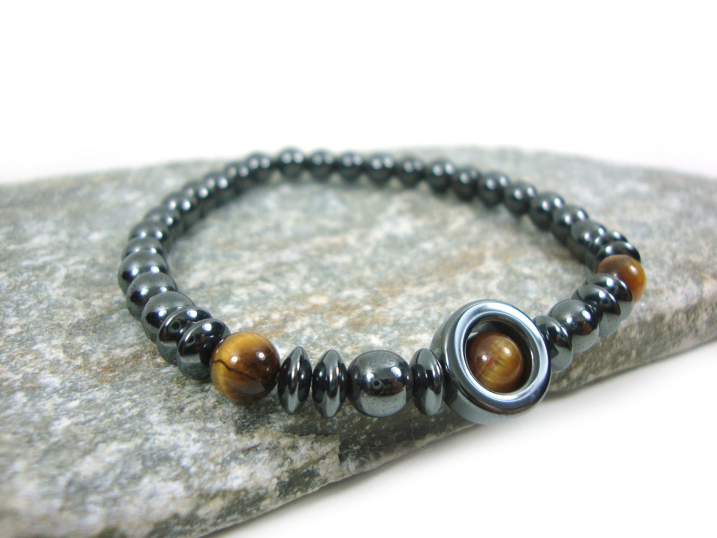 Natural Hematite - Tiger Eye Stones 6 mm Bracelet, Hematite Bracelet, Tiger Eye Bracelet, Hematite Jewelry, Greek Bracelet Jewelry Grecque