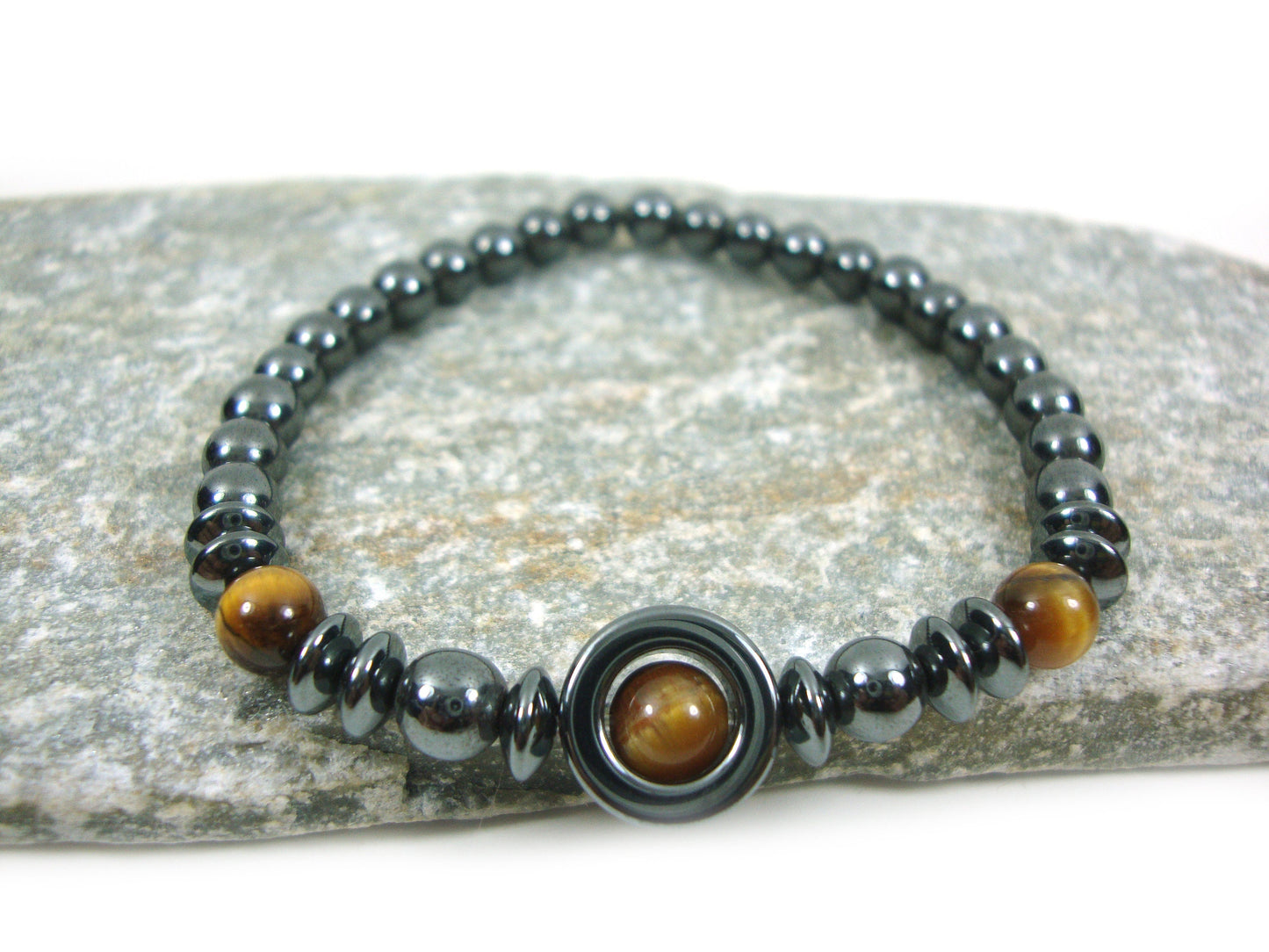 Natural Hematite - Tiger Eye Stones 6 mm Bracelet, Hematite Bracelet, Tiger Eye Bracelet, Hematite Jewelry, Greek Bracelet Jewelry Grecque