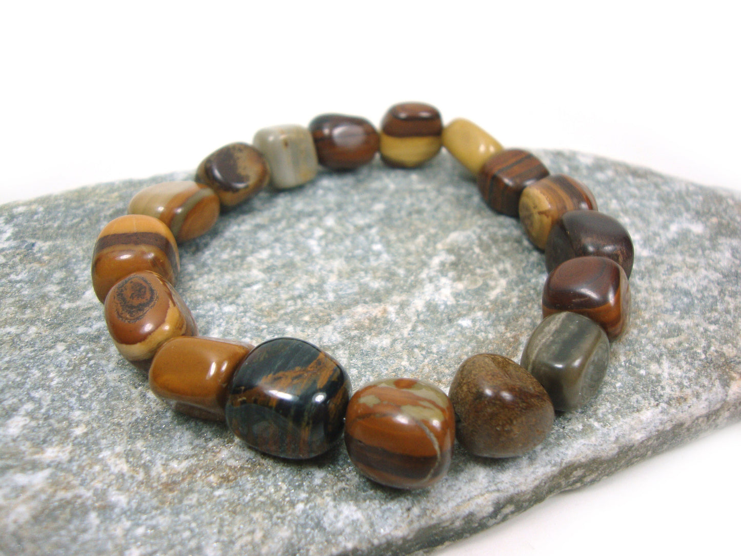 Natural Tiger Eye Irregular Stones 10x15mm - Tiger Eye Big Stones Stretch Bracelet, Tiger Eye Bracelet, Tiger Eye Stones, Santorini