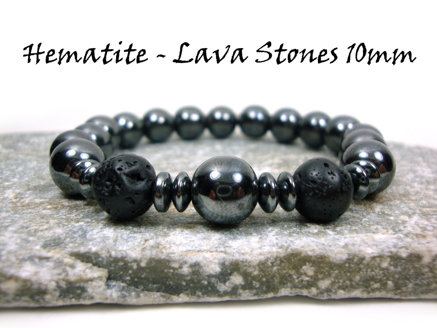 Lave volcanique naturelle - Bracelet de 10mm de pierres d'hématite, bracelet d'hématite, bijoux d'hématite, bracelet de lave, bijoux de lave, brassard d'hématite