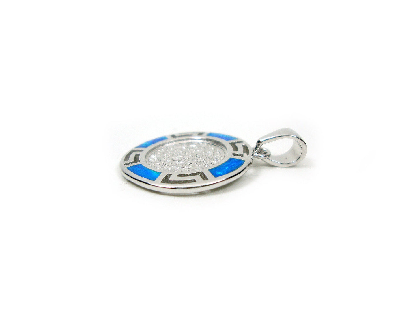 Phaistos Disc Blue Opal Silver Pendant 19mm
