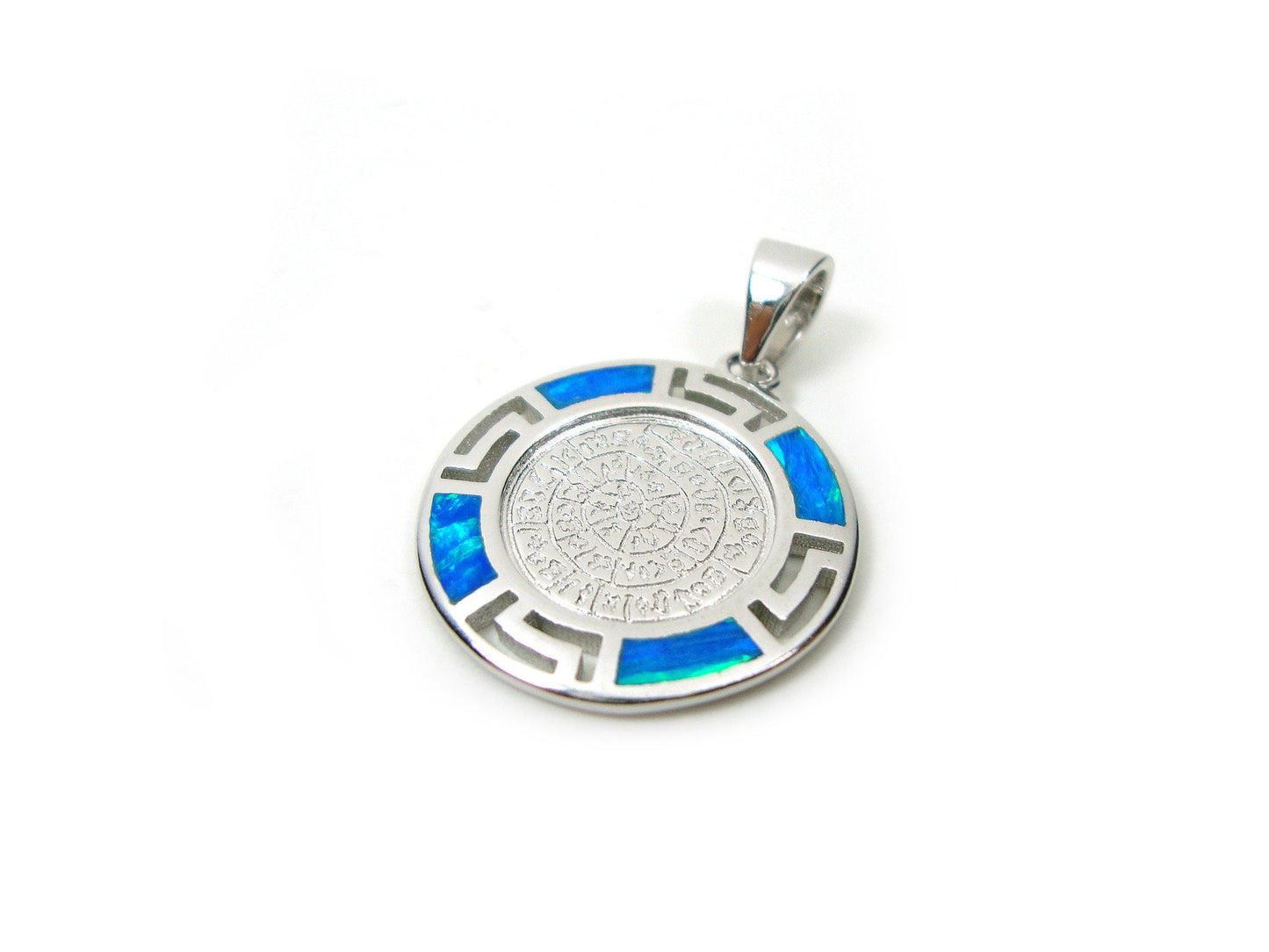Phaistos Disc Blue Opal Silver Pendant 19mm
