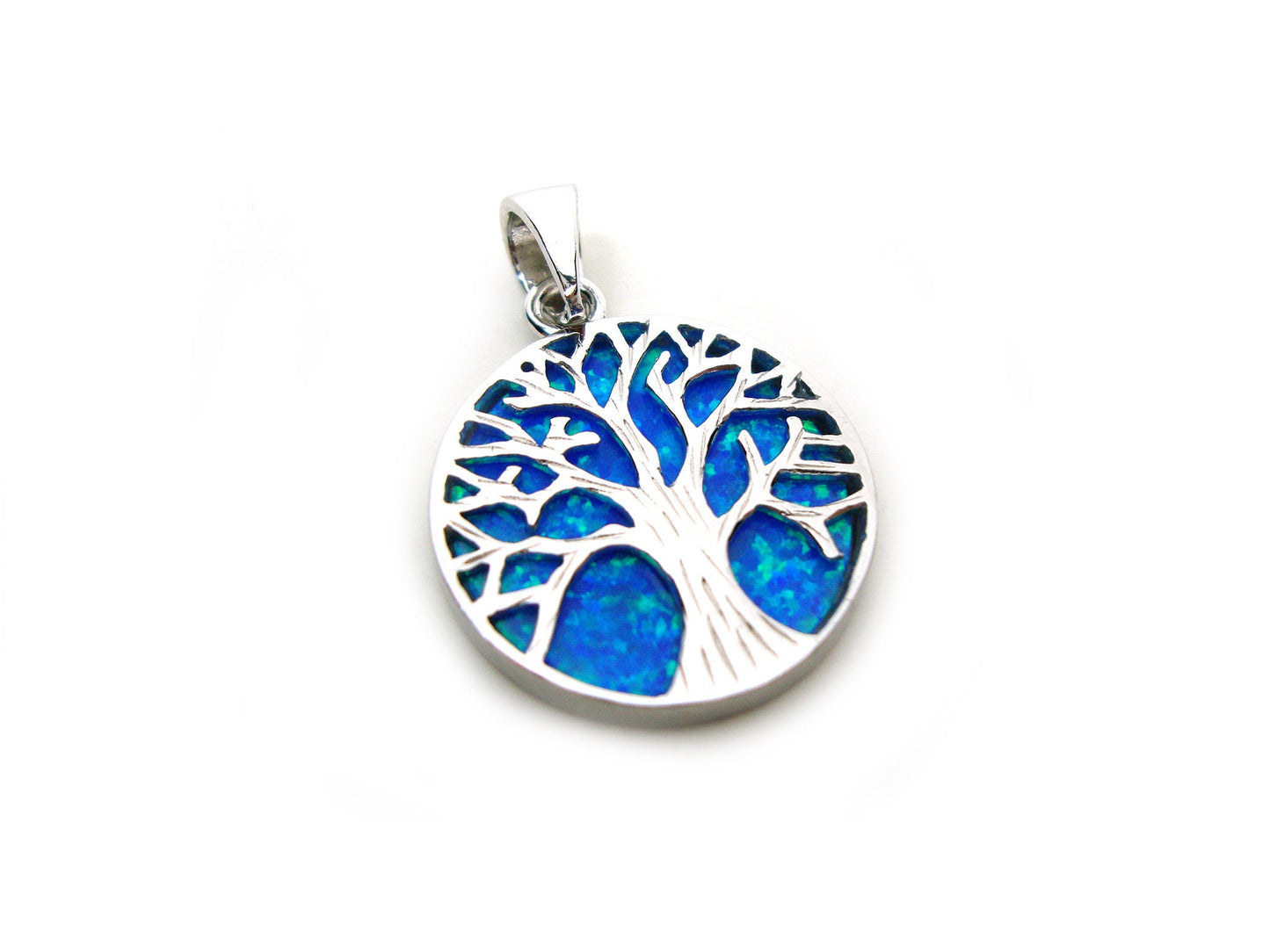 Sterling Silver 925 Blue Opal Tree Of Life Pendant, Silver Tree Of Life Greek Pendant, Blue Opal Greek Jewelry Pendant, Bijoux Opal Grecque
