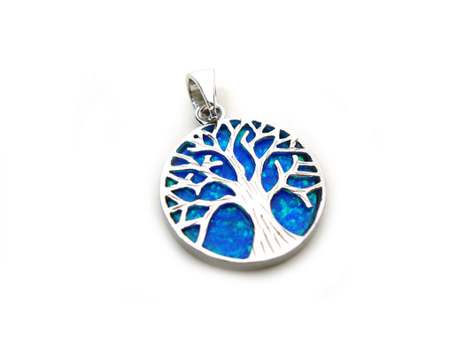 Sterling Silver 925 Blue Opal Tree Of Life Pendant, Silver Tree Of Life Greek Pendant, Blue Opal Greek Jewelry Pendant, Bijoux Opal Grecque
