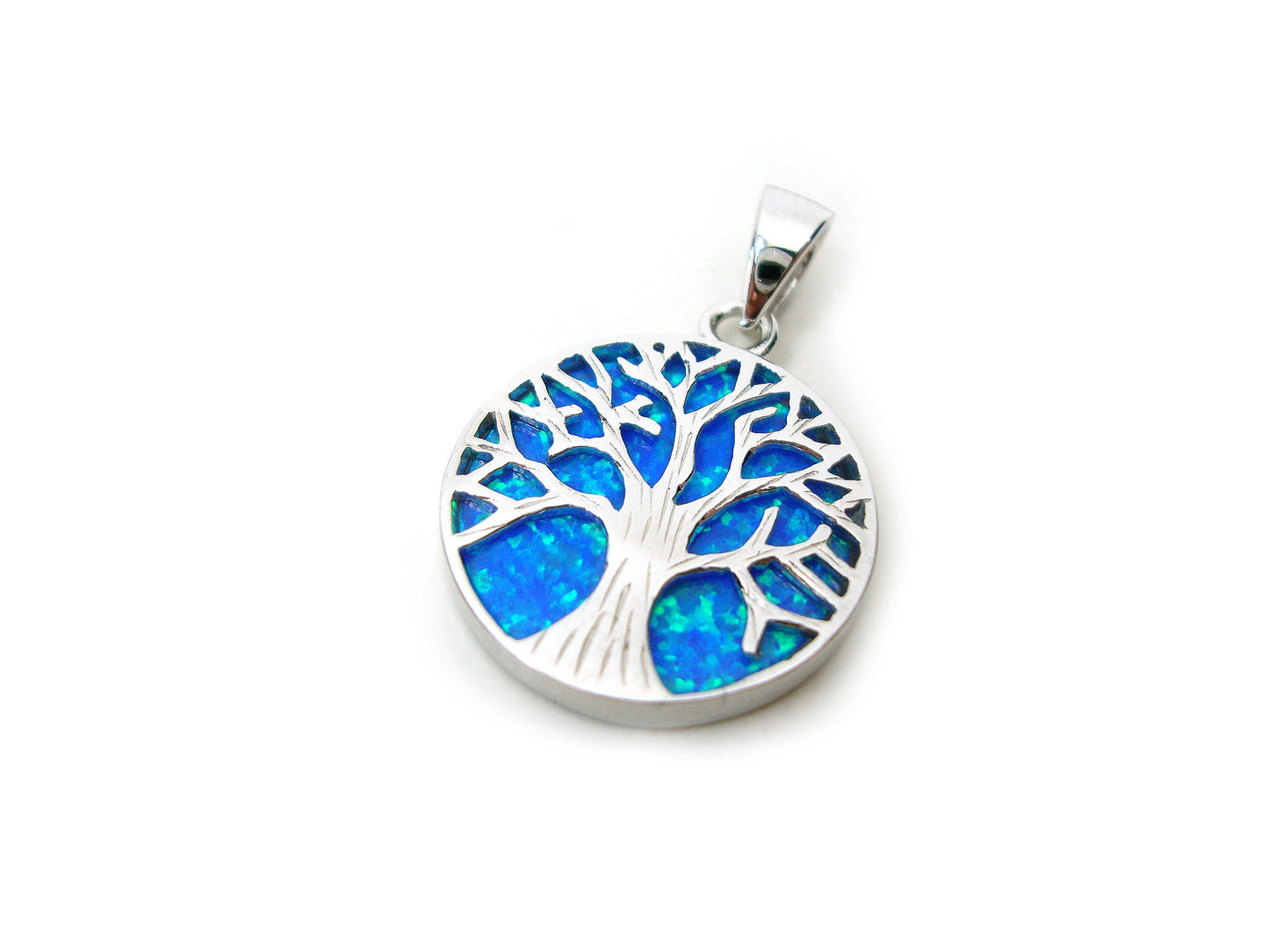 Sterling Silver 925 Blue Opal Tree Of Life Pendant, Silver Tree Of Life Greek Pendant, Blue Opal Greek Jewelry Pendant, Bijoux Opal Grecque