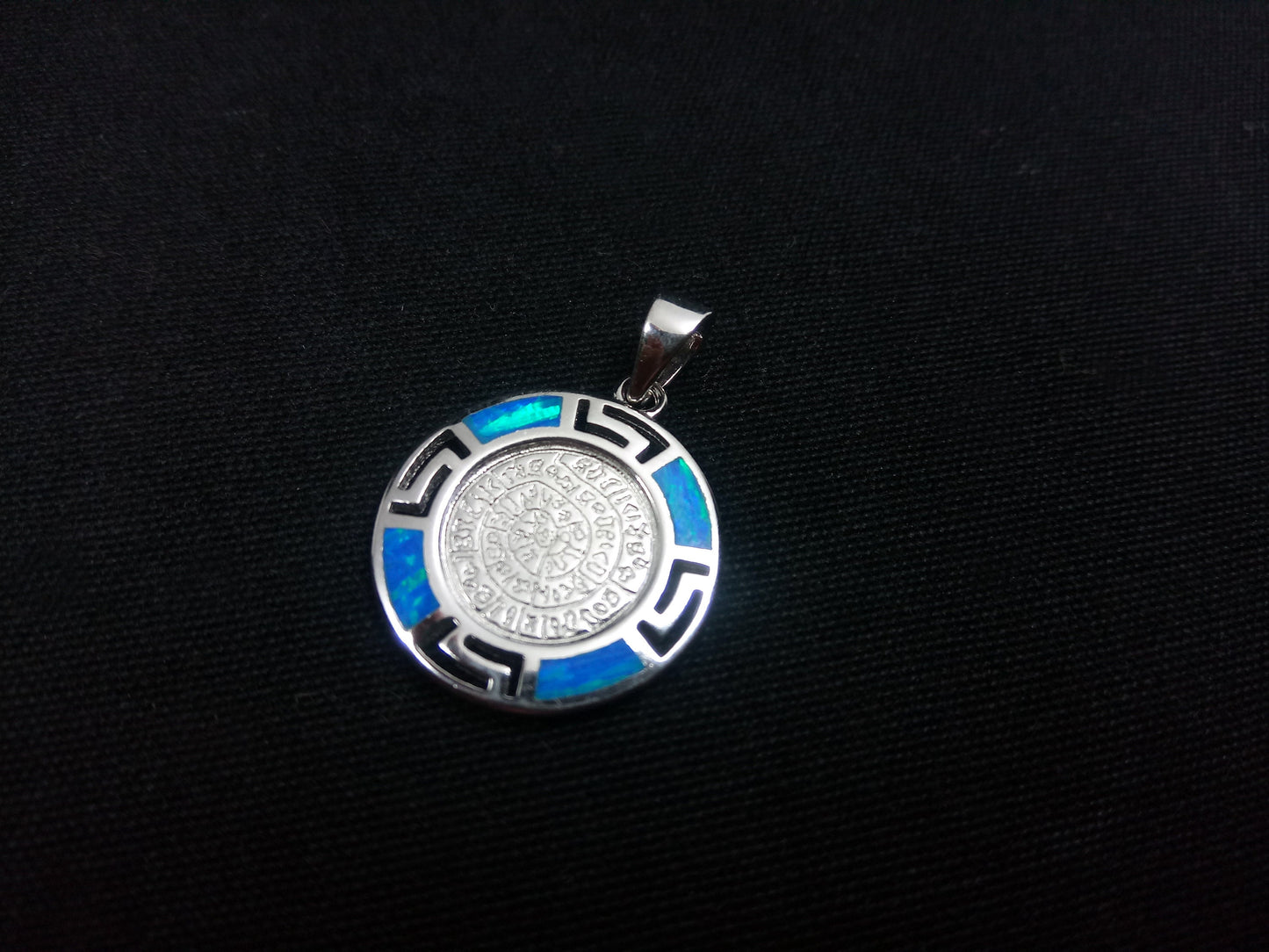 Sterling Silver 925 Phaistos Disc Blue Opal Greek Pendant, Silver Greek Opal Pendant, Greek Jewelry, Griechisches Opal Anhanger, Minoan Grec