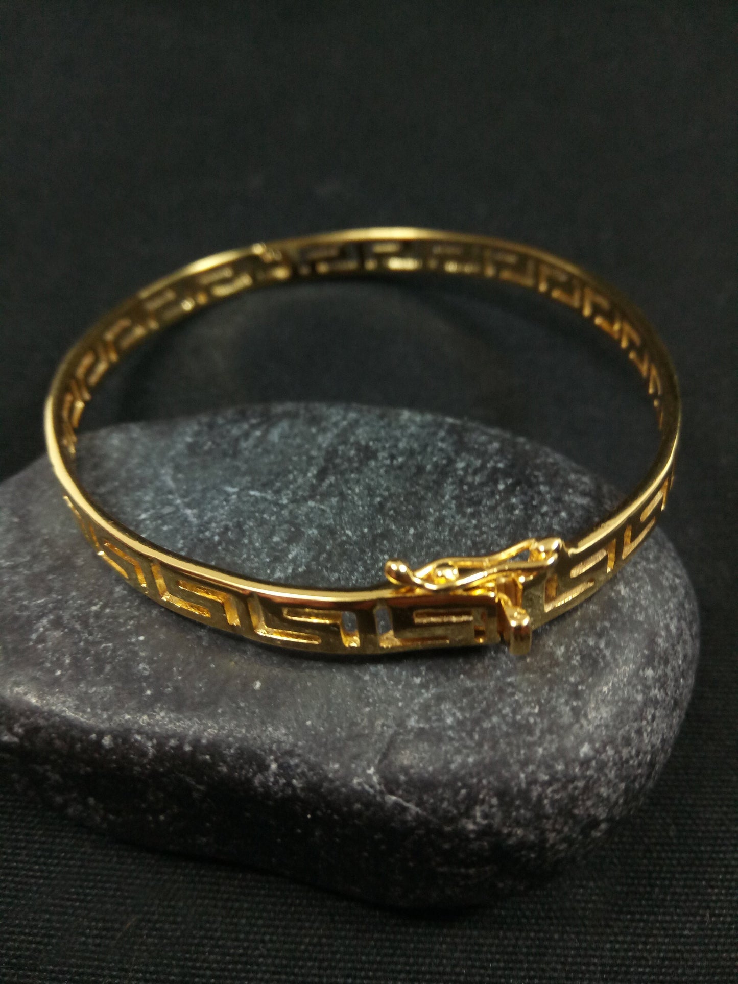 Greek Key Gold Plated Cuff Silver Bracelet